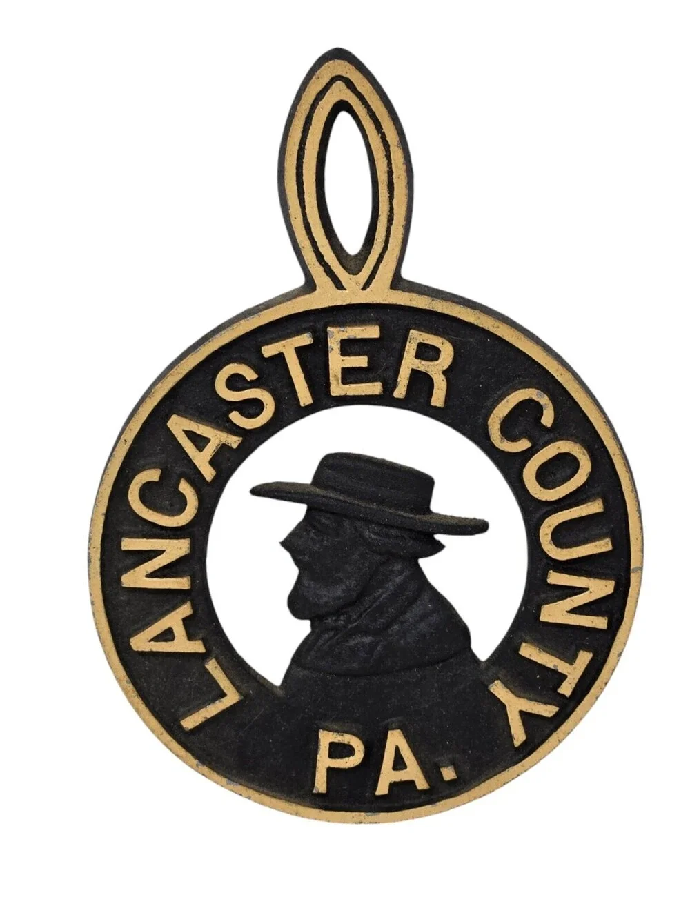 Vintage Lancaster County Trivet Amish 6x4 Black Yellow